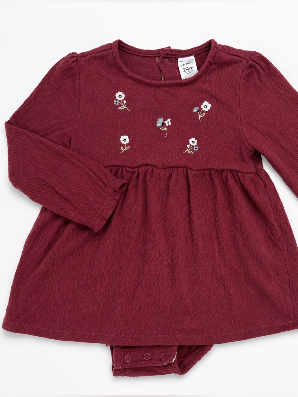 Carter's Burgundy Long-Sleeve Floral Bodysuit Dress